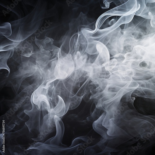 Smoky background, abstract white smoke on black background