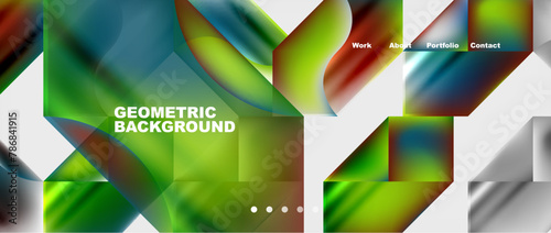 An artistic composition featuring a colorful geometric pattern with various shapes like rectangles and lines, resembling a terrestrial plant in a macro photography style
