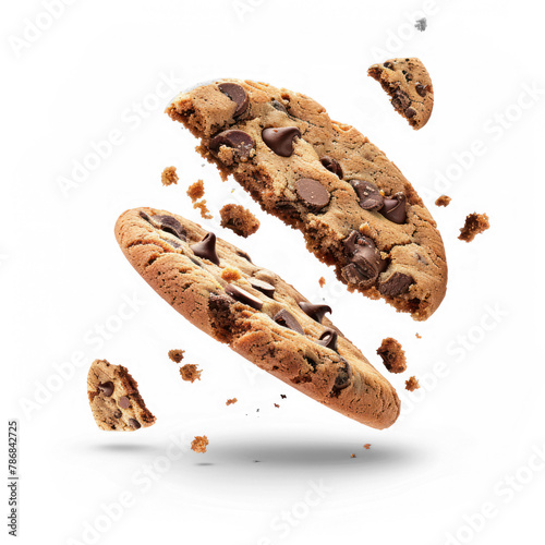 floating Chocolate chip cookie falling on transparency background PNG  © Sim