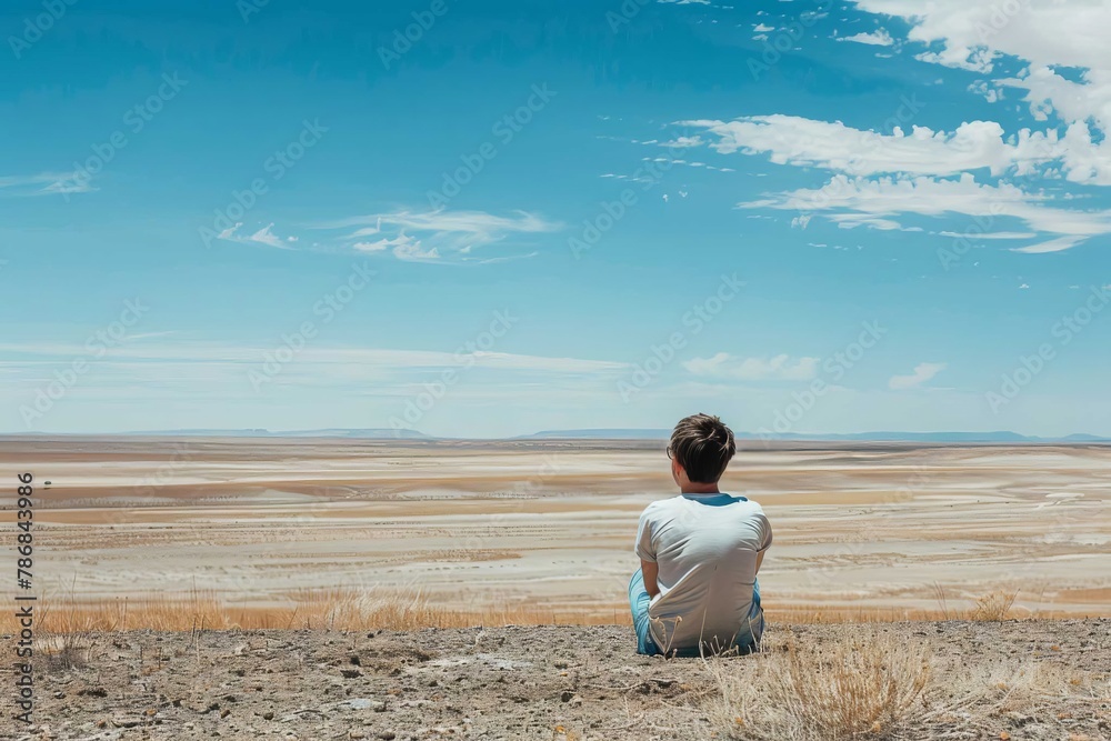 A person looking out at a vast, empty horizon, contemplating the uncertainty of the future during the drought.