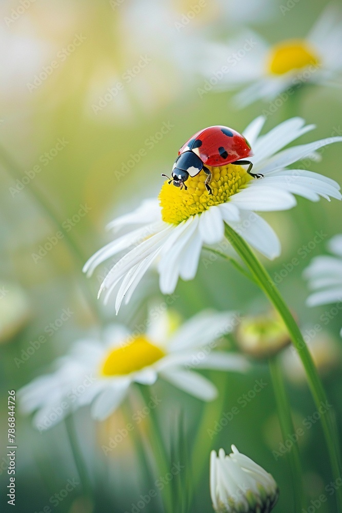 Ladybug on a daisy crisp focus