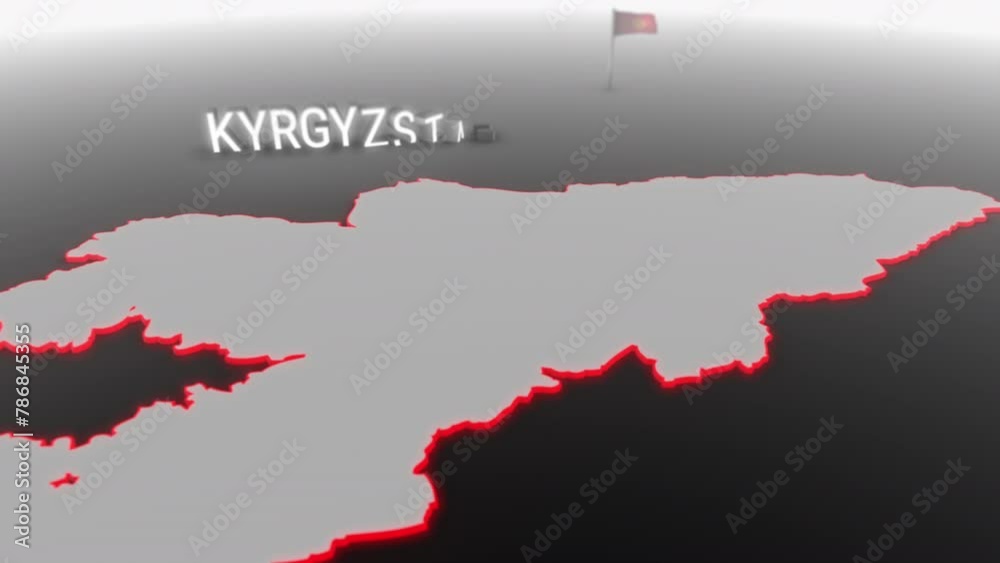 3d animated map of Kyrgyzstan gets hit and fractured by the text “War” 3d animated map of Kyrgyzstan gets hit and fractured by the text “War”