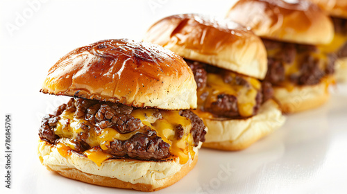 Beef Sliders with Cheese Isolated on a White Back