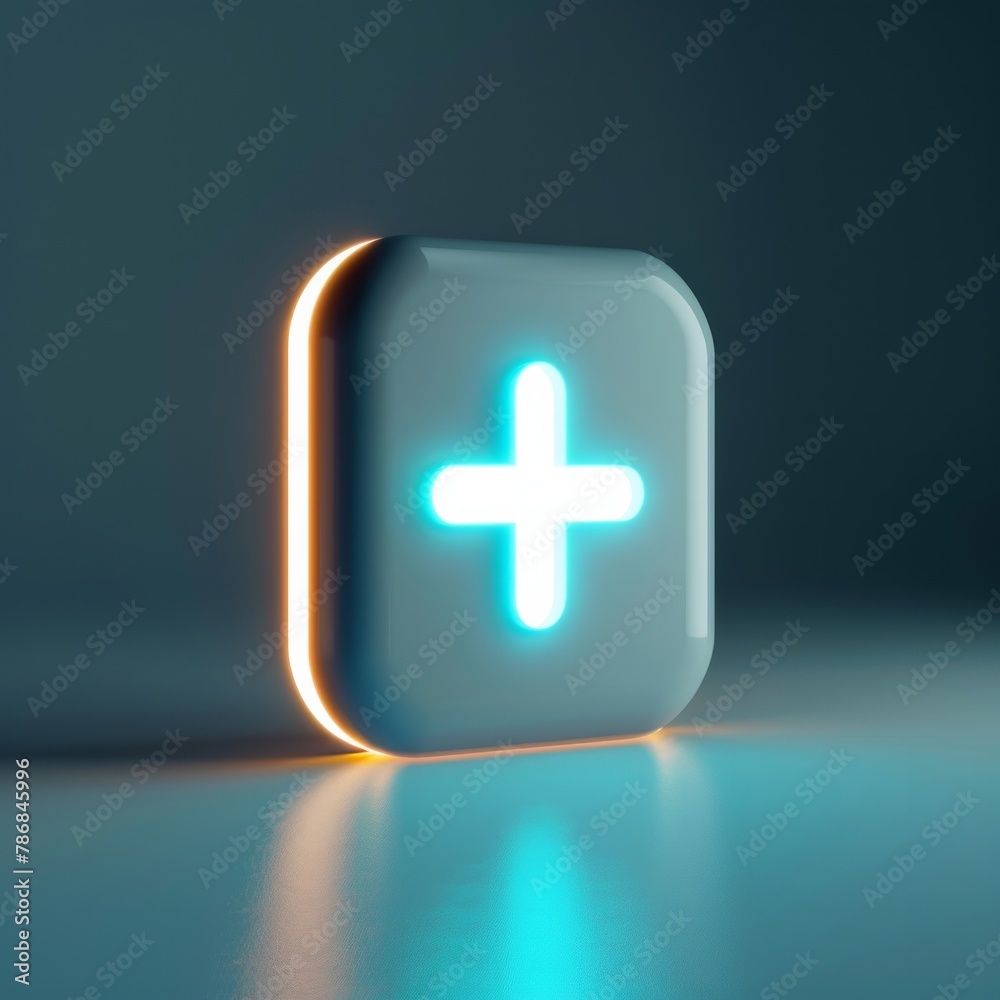 Obraz premium Craft a 3D concept featuring a minimalist yet striking add button, its plus sign glowing against a clean background, AI Generative