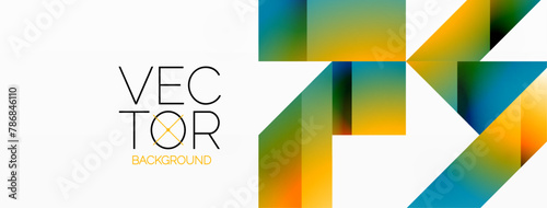 Colorful vector background featuring geometric shapes like rectangles, triangles, and circles in tints and shades of electric blue and yellow. A vibrant pattern created with artful font design