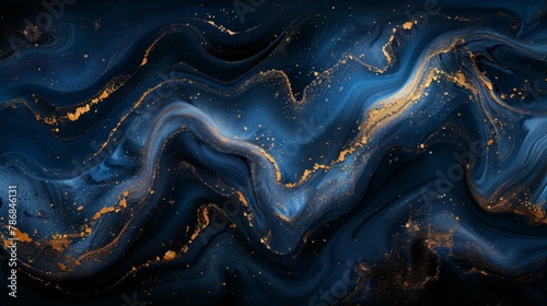 Dark navy elegance, infused with shimmering gold specks, rich and profound, artistic abstraction, AI Generative
