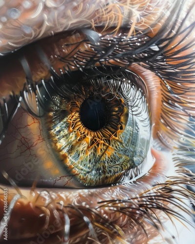 Extreme close-up of an eye, revealing the complex iris patterns and the reflection of a window to the sou, AI Generative