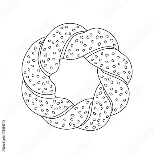 Hand drawn cartoon Vector illustration sesame bagel icon Isolated on White