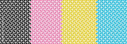 Abstract metaball patterns white background 4-color banner design. Vector illustration.