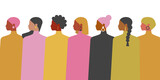 A crowd of beautiful women of different nationalities together on a white background with copy space. Vector.