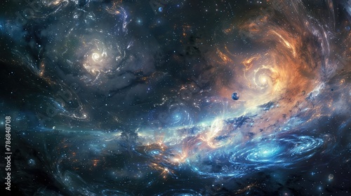 An ethereal depiction of the cosmos, with swirling galaxies and shimmering stars evoking a sense of wonder and awe.