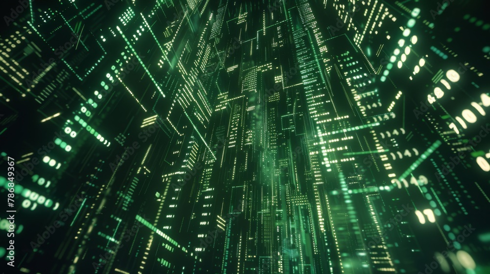 Naklejka premium Abstract digital background with binary code and AI algorithms running in the background