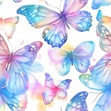 Butterflies and rainbow prisms, magical watercolor, seamless pattern, pastel rainbows, fluttering light, whimsical flights. Seamless Pattern, Fabric Pattern, Tumbler Wrap, Mug Wrap.