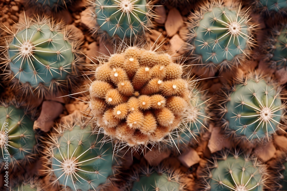 Fototapeta premium Cactus in the desert, top view of cactus
