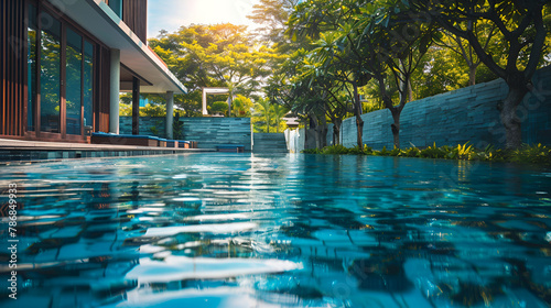 pool in the night, Beauty swimming pool on daylight at resort in Thailand Asia.