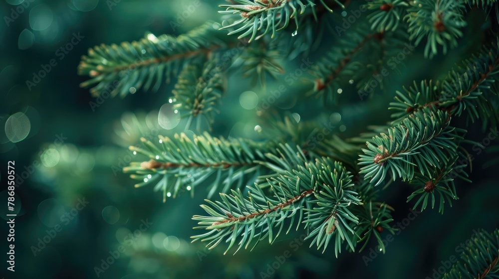 Branch of a pine tree covered in thick foliage Branch of a pine tree covered in thick foliage