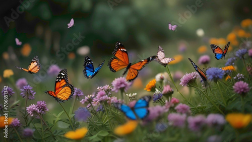 butterflies in multicolor abstract flying here and there creating a sight full scene abstract background 