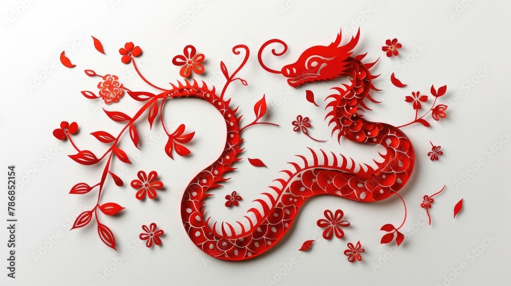Fototapeta premium Red snake on a white background. Symbol of the year according to the Chinese calendar