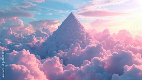 The great pink floating triangle cloud beyond the sky that surrounded with cloudscape at the dawn or dusk time of the day that shine neon light and bright to the every part of the endless sky. AIGX03. photo