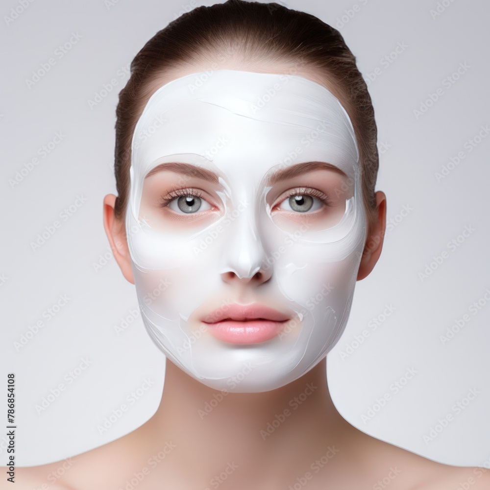 Young woman with white face mask skin healthy and treatment therapy Young woman with white face mask skin healthy and treatment therapy