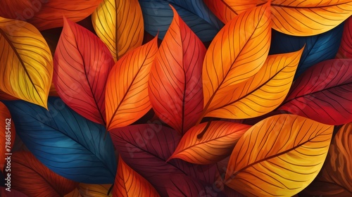 Illustrative depiction of a background filled with colorful leaves in abstract patterns