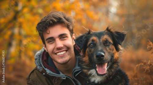 Smiling young man with his dog posing for a picture © 2rogan