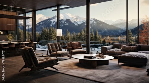 modern condominiums and mountains, beautiful, interior details © CStock