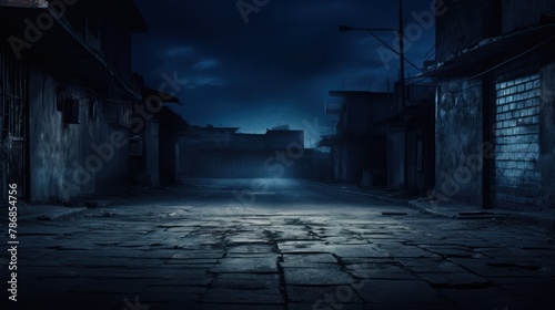 A dark empty street, dark blue , Background for graphics photo