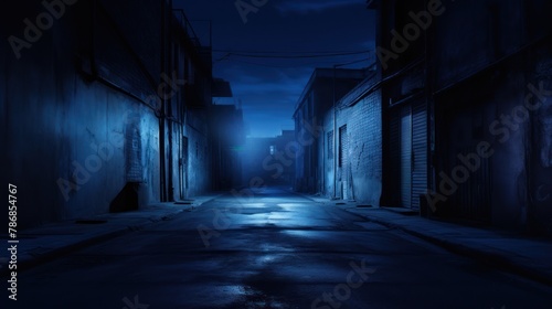 A dark empty street, dark blue , Background for graphics