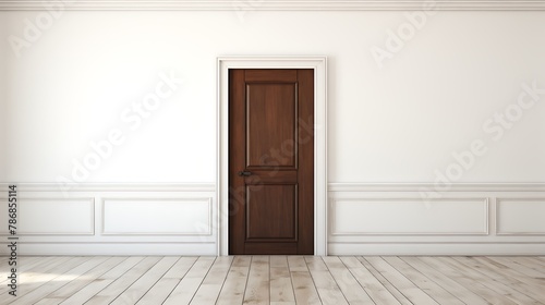 New house with wooden door and empty white wall 