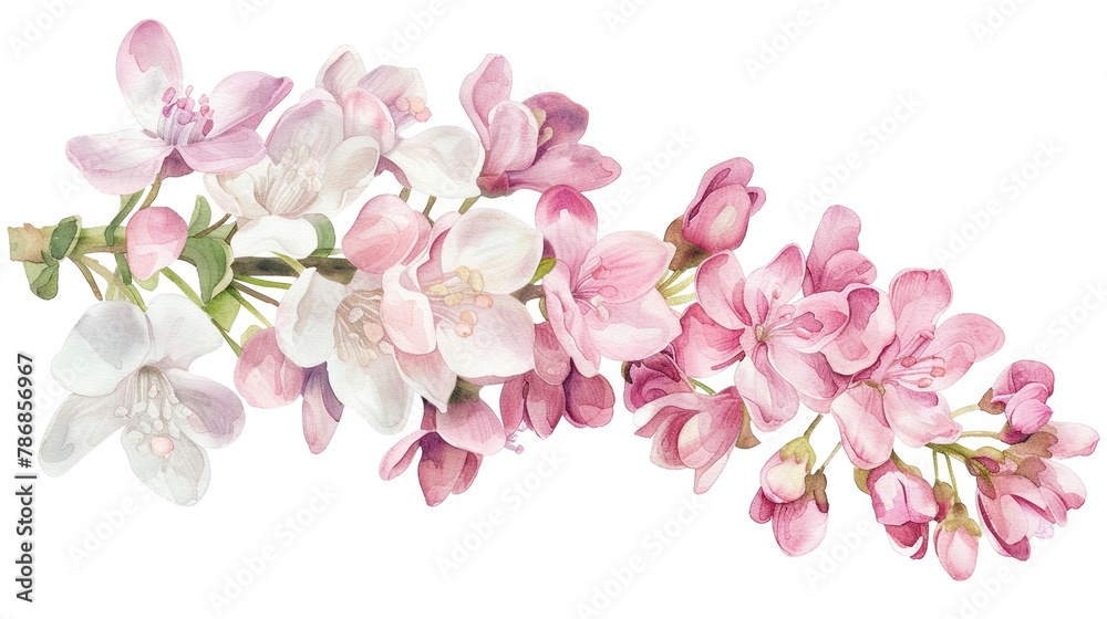 Watercolor bouvardia clipart with clusters of small pink and white flowers.