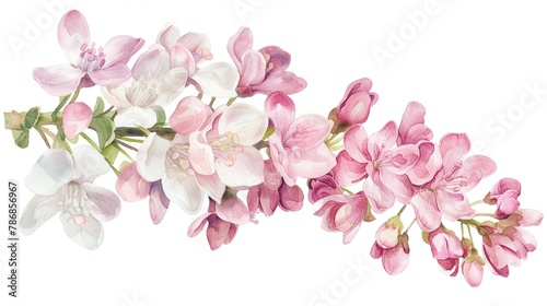 Watercolor bouvardia clipart with clusters of small pink and white flowers.