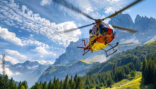A helicopter flying over the French Alps, AI Generative. © Miry Haval