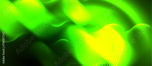 Closeup macro photography of a terrestrial plant with green and yellow petals creating a pattern of waves. Electric blue and magenta colors add depth to the circular annual plant