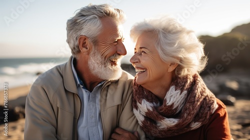 Senior couple sitting on the beach