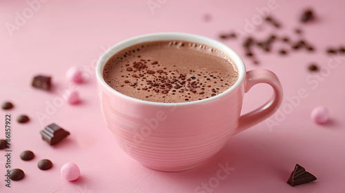 Cup of Hot Chocolate Isolated on a baby pink