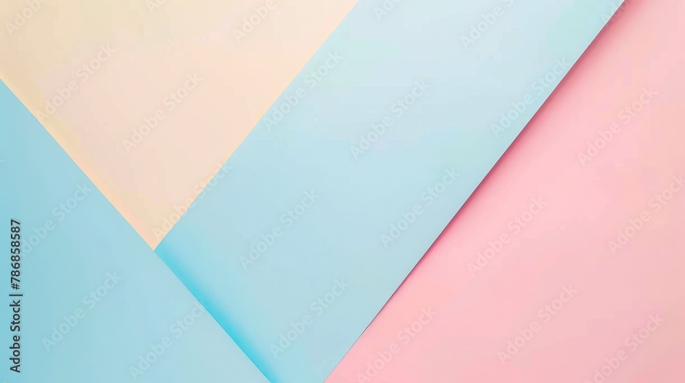 Colorful paper sheets in pastel yellow, pink, and blue arranged in a geometric pattern