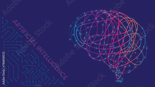 Artificial Intelligence design concept icon vector illustration. AI circuit and brain robotic lines processor.