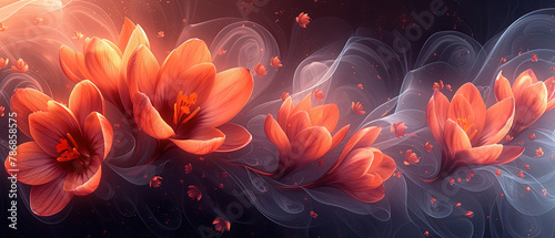 a many orange flowers that are on a black background photo