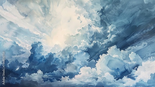 Dramatic watercolor representation of a summer thunderstorm