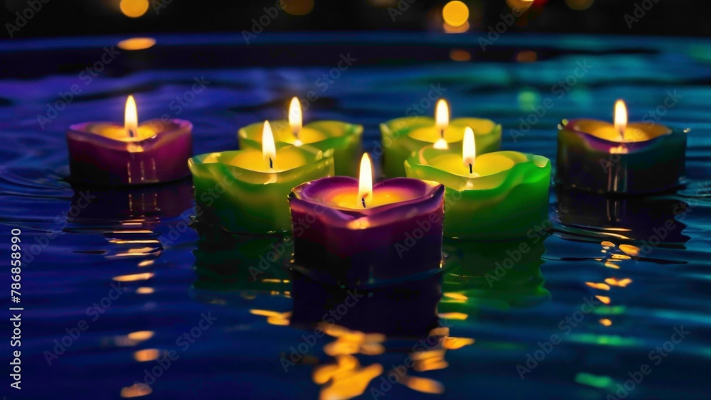 heart shape rose flowers in the ocean with light candles and colorful candles in the romantic scene in the ocean with abstract background of the rose in the sand of the ocean romantic view heart shape rose flowers in the ocean with light candles and colorful candles in the romantic scene in the ocean with abstract background of the rose in the sand of the ocean romantic view