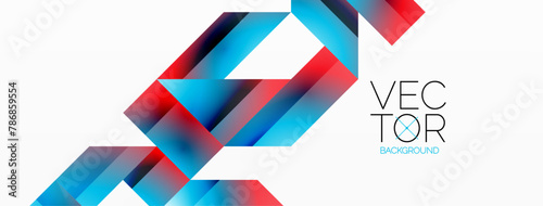 An artistic representation of symmetric shapes in azure and magenta, using a red triangle and blue rectangle as a pattern on a white background