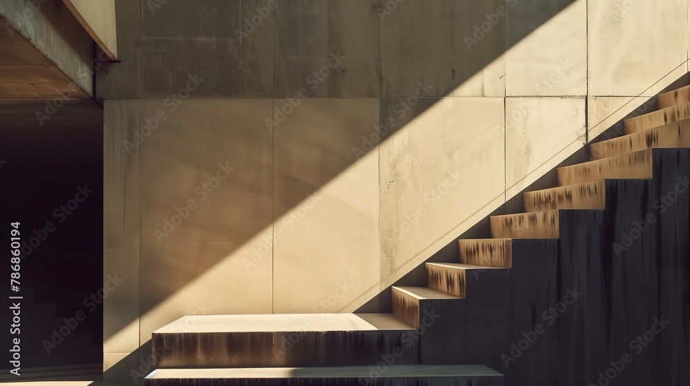 Fototapeta premium A staircase is shown in the sunlight, with the steps being made of concrete