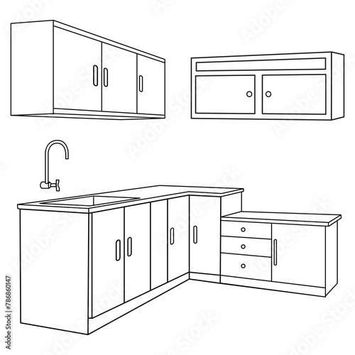 kitchen set line vector illustration