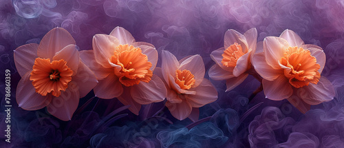 a three orange flowers that are in a vase photo