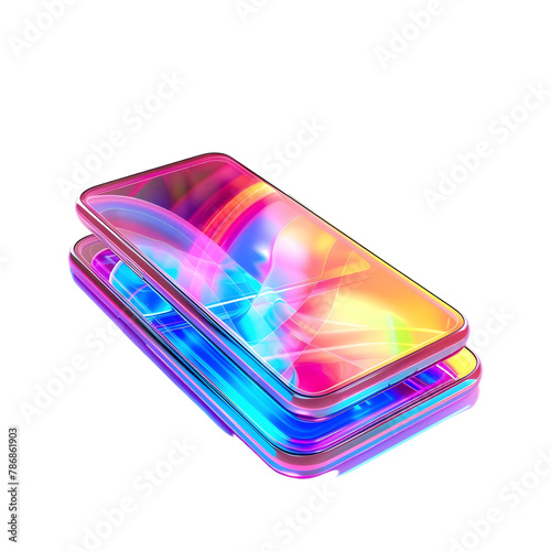 holographic mobile phone and box isolated on transparent background