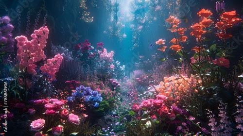 Surreal  A garden where holographic flowers bloom