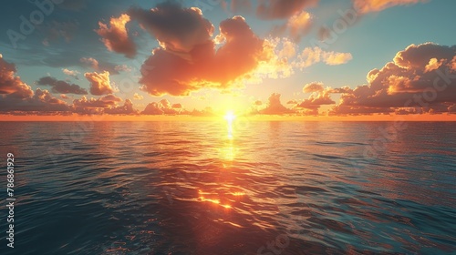 Glow: A sunset over a calm ocean, with the sun casting a warm glow over the water