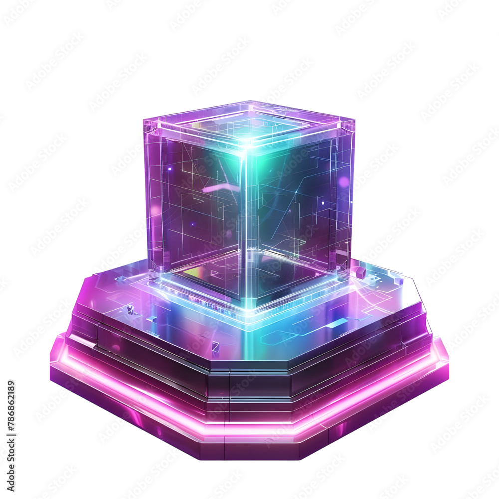 beautifully alligned holographic geometrical shape with sci-fi touch isolated on transparent background beautifully alligned holographic geometrical shape with sci-fi touch isolated on transparent background