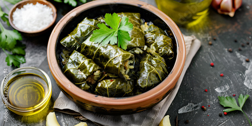 Stuffed leaves with olive oil traditional turkish cuisine 